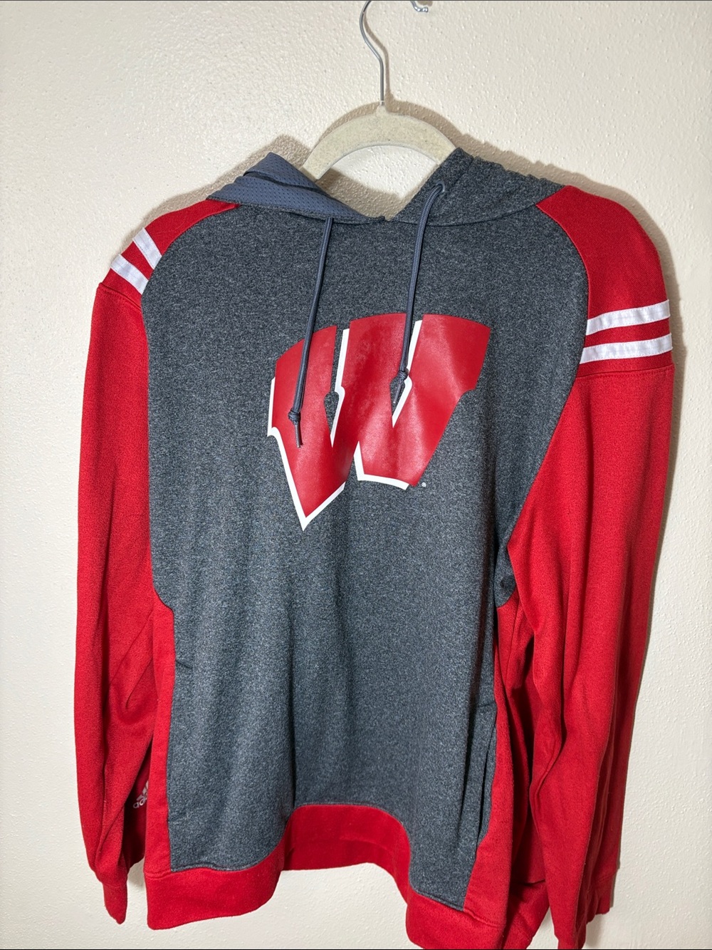 adidas Gray & Red Hooded Zip Pullover with Chest 'W' Logo
